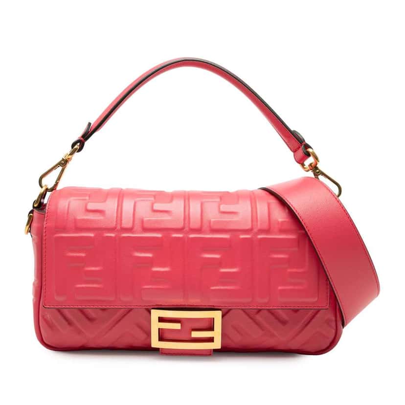 Fendi Zucca Embossed Leather Baguette Satchel Pink Leather Very good condition - Front View