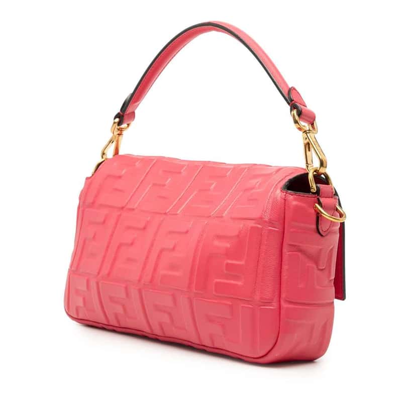 Fendi Zucca Embossed Leather Baguette Satchel Pink Leather Very good condition - Back View