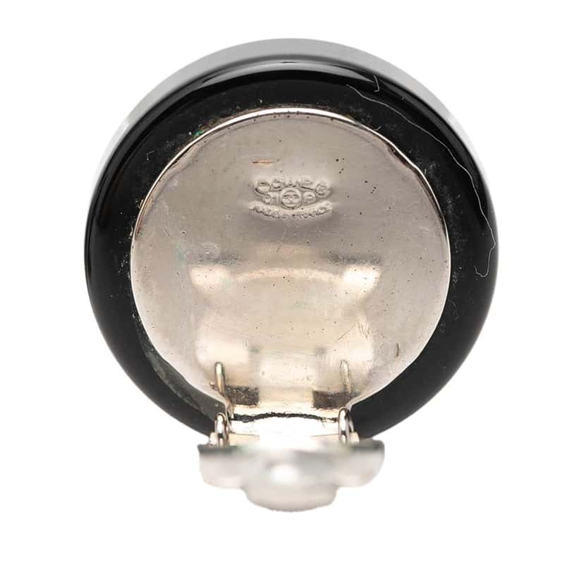 Chanel Silver Plated CC Resin Round Clip On Earrings Black Very good condition - Inside View