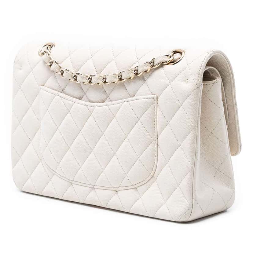 Chanel Medium Classic Caviar Double Flap White Leather Very good condition - Back View