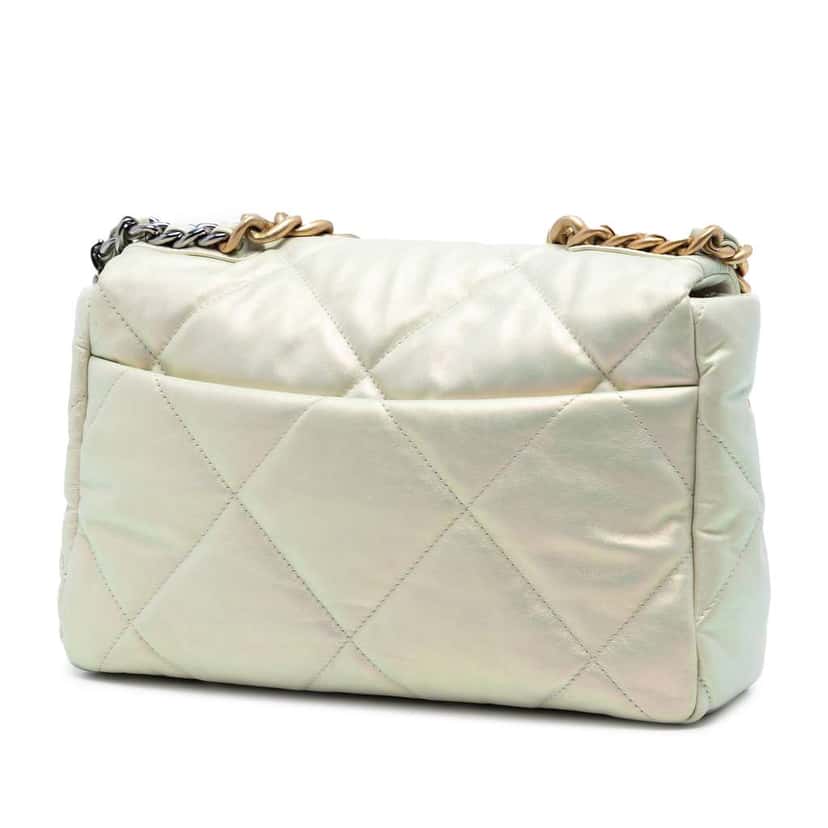 Chanel Large Iridescent Lambskin 19 Flap Silver Leather Very good condition - Back View