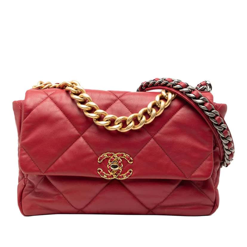 Chanel Large Lambskin 19 Flap Red Leather Very good condition - Front View