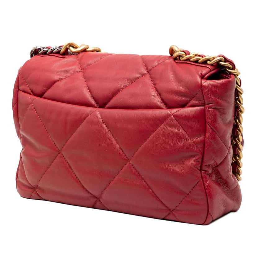 Chanel Large Lambskin 19 Flap Red Leather Very good condition - Back View
