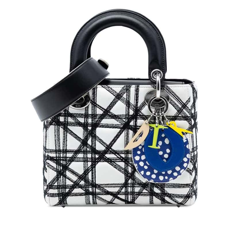 Dior Limited Edition Daniel Gordon Art Small Lambskin Cannage Lady Dior White Leather Very good condition - Front View