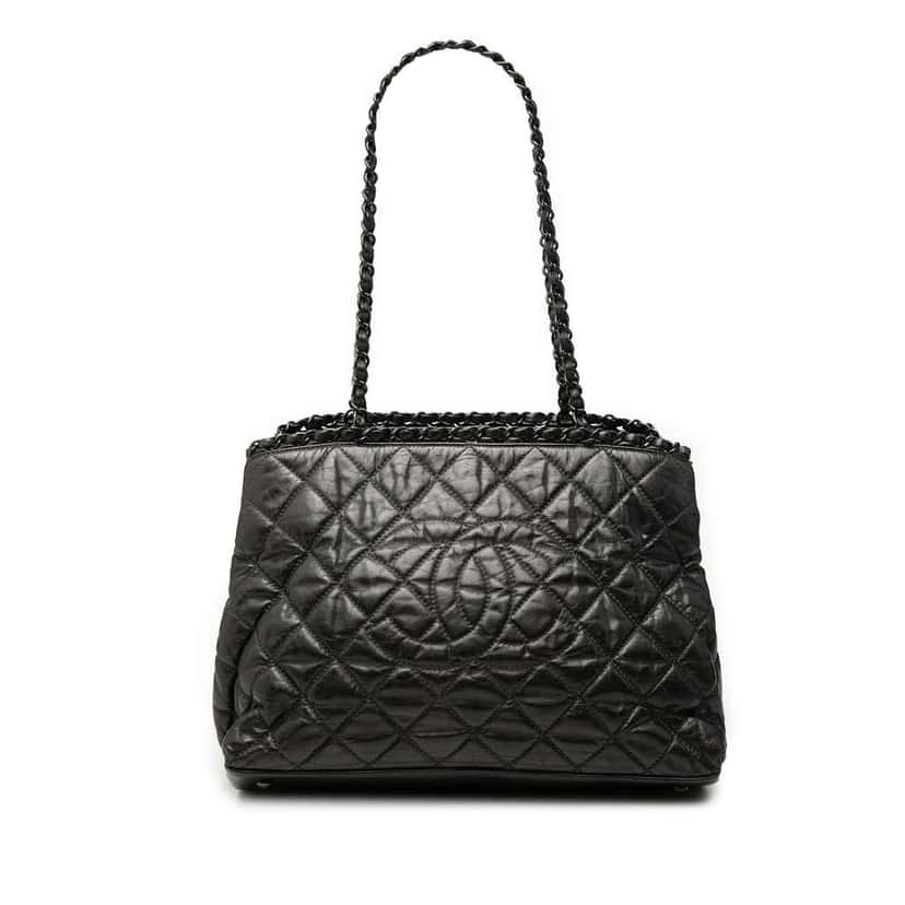Chanel Small Quilted Calfskin Chain Me Tote Black Leather Very good condition - Front View
