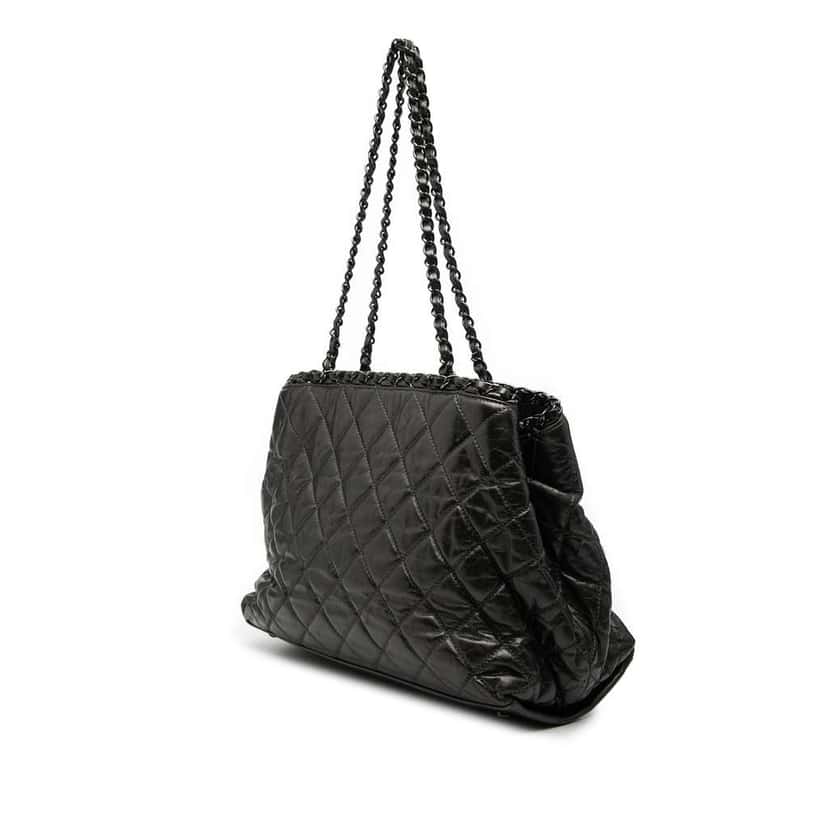 Chanel Small Quilted Calfskin Chain Me Tote Black Leather Very good condition - Back View