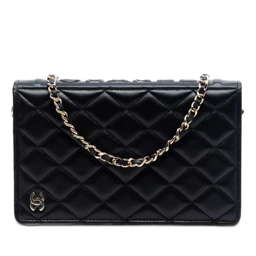 Chanel Quilted Lambskin Book Wallet On Chain Black Leather Very good condition - Front View