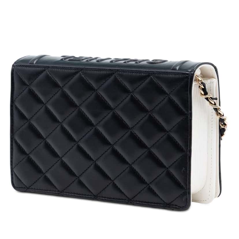 Chanel Quilted Lambskin Book Wallet On Chain Black Leather Very good condition - Back View
