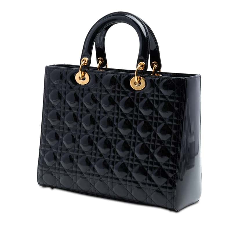 Dior Large Patent Cannage Lady Dior Black Leather Very good condition - Back View