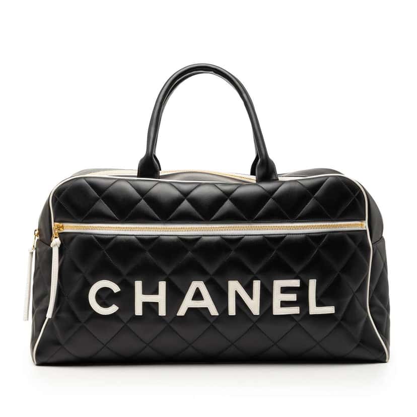 Chanel Quilted Calfskin Logo Bowler Weekend Bag Black Leather Very good condition - Front View