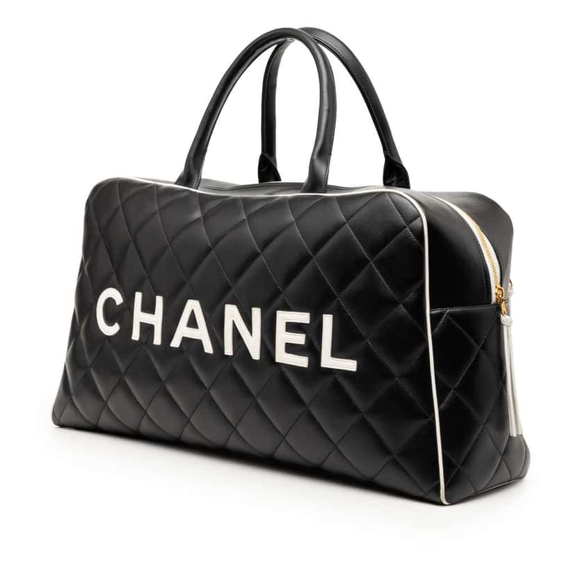 Chanel Quilted Calfskin Logo Bowler Weekend Bag Black Leather Very good condition - Back View