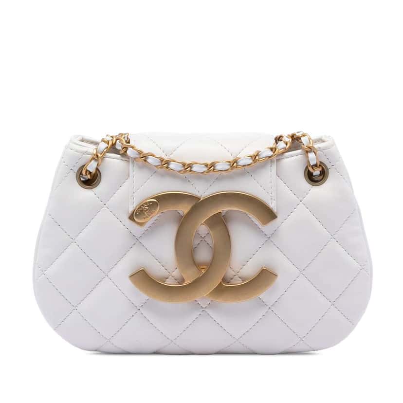 Chanel Small Quilted Lambskin Giant CC Chain Compartment Messenger Bag White Leather Very good condition - Front View