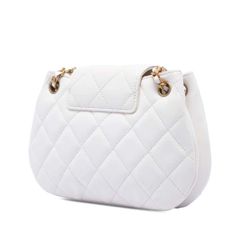 Chanel Small Quilted Lambskin Giant CC Chain Compartment Messenger Bag White Leather Very good condition - Back View
