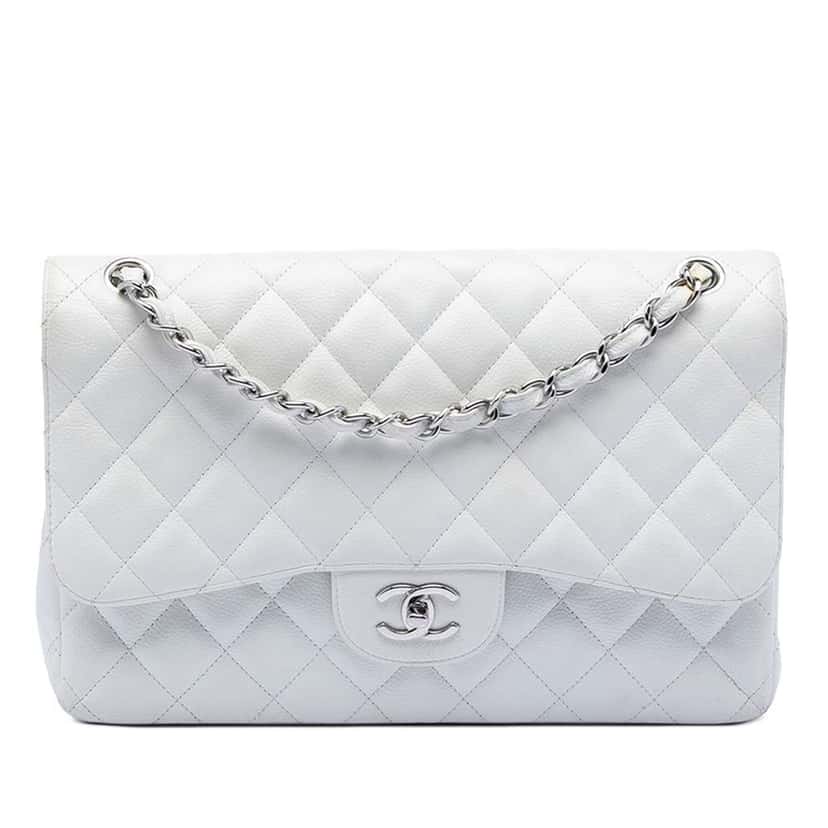 Chanel Jumbo Classic Caviar Double Flap White Leather Very good condition - Front View