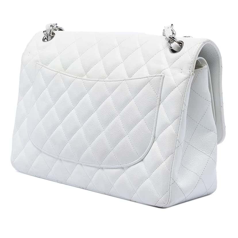 Chanel Jumbo Classic Caviar Double Flap White Leather Very good condition - Back View