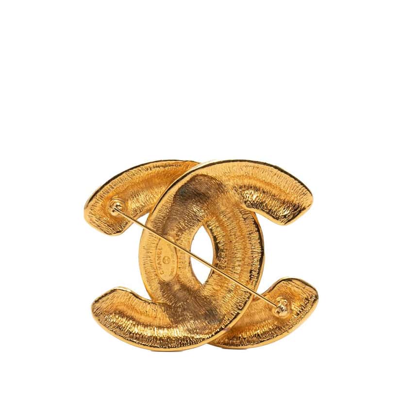 Chanel Gold Plated CC Quilted Brooch Gold Metal Very good condition - Back View