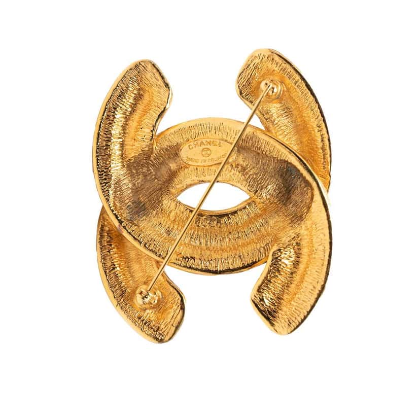 Chanel Gold Plated CC Quilted Brooch Gold Metal Very good condition - Inside View