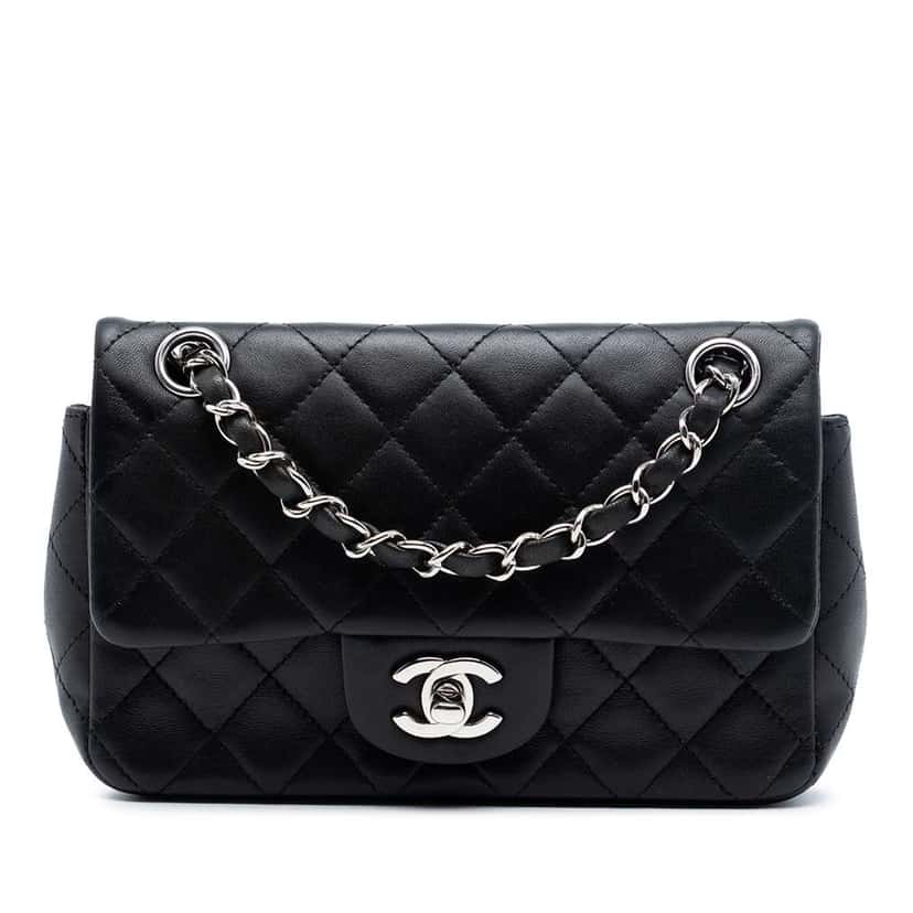 Chanel Mini Rectangular Classic Lambskin Single Flap Black Leather Good condition - Front View