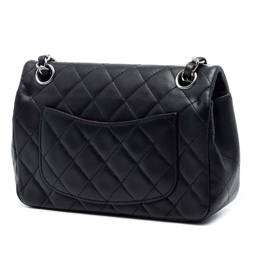 Chanel Mini Rectangular Classic Lambskin Single Flap Black Leather Good condition - Back View
