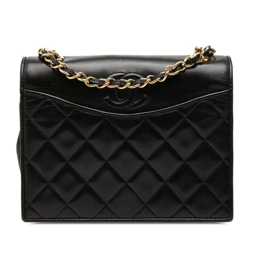 Chanel CC Quilted Lambskin Full Flap Crossbody Black Leather Very good condition - Front View
