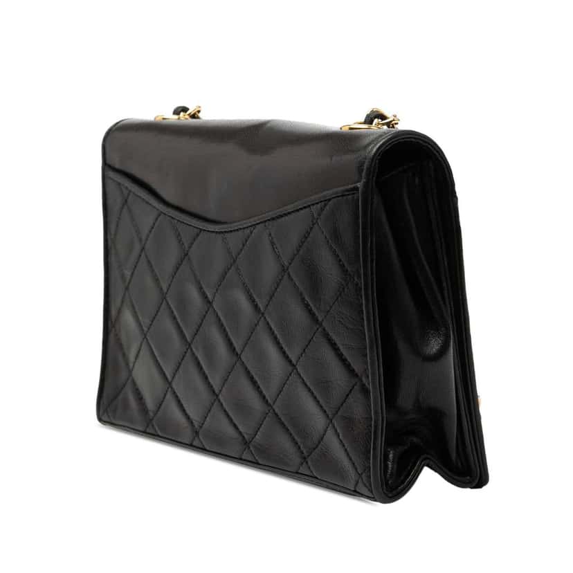 Chanel CC Quilted Lambskin Full Flap Crossbody Black Leather Very good condition - Back View