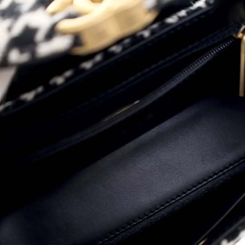 Chanel Nano Quilted Houndstooth Tweed Kelly Shopper Bag Black Tweed Never worn - Box View