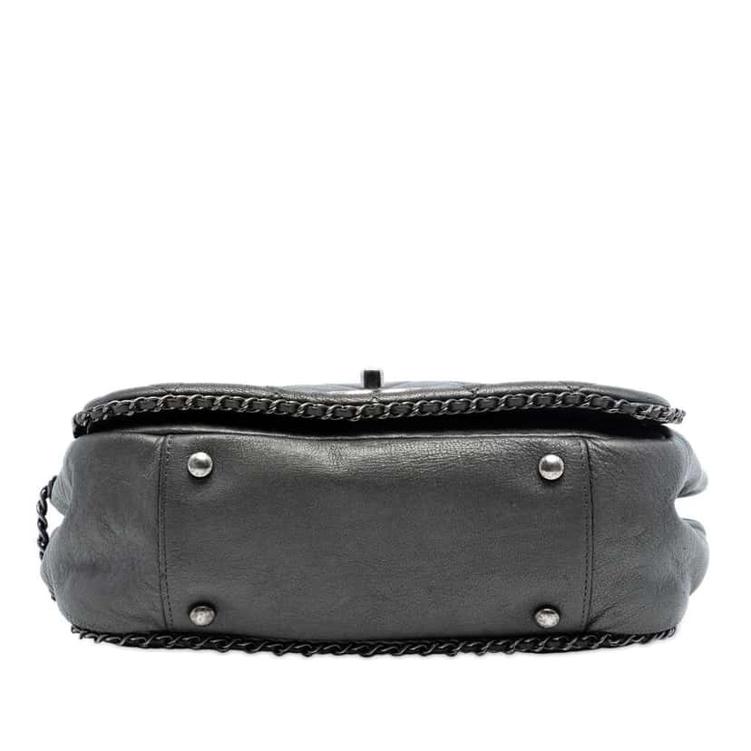 Chanel Small Quilted Calfskin CC Enchained Accordion Flap Grey Leather Very good condition - Inside View