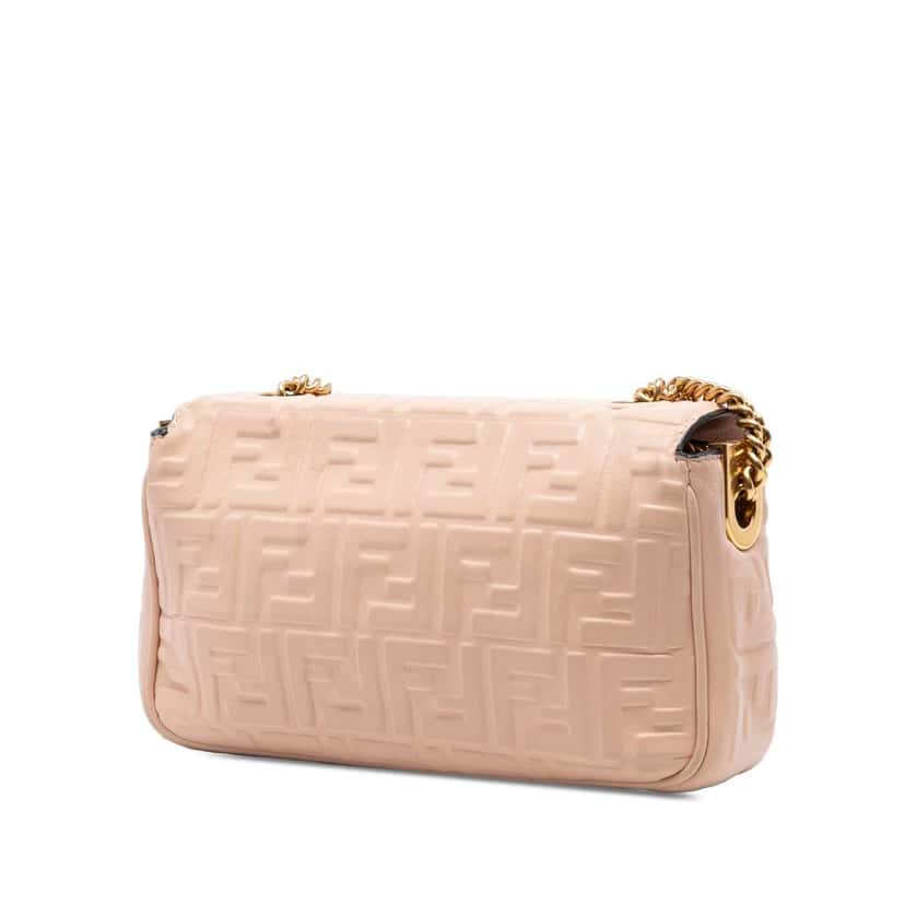 Fendi Zucca Embossed Leather Chain Midi Baguette Pink Leather Very good condition - Back View