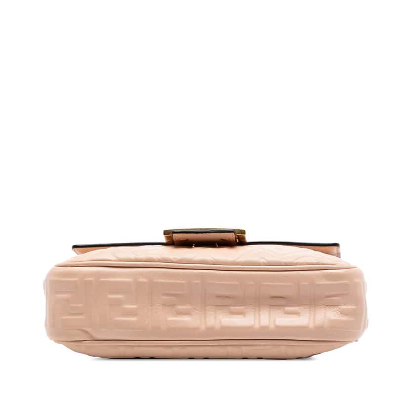 Fendi Zucca Embossed Leather Chain Midi Baguette Pink Leather Very good condition - Inside View