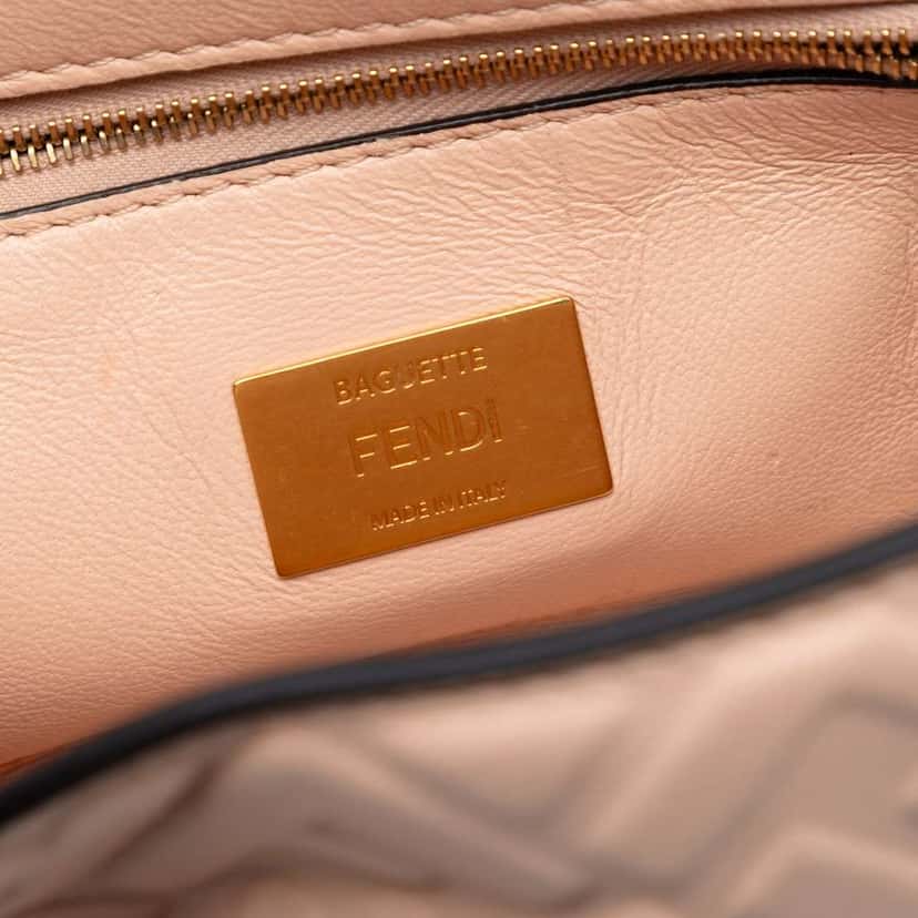 Fendi Zucca Embossed Leather Chain Midi Baguette Pink Leather Very good condition - Box View