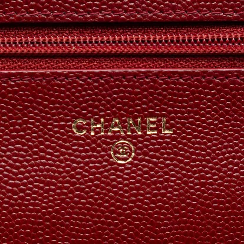 Chanel Quilted Caviar Golden Class Wallet On Chain Red Leather Very good condition - Box View