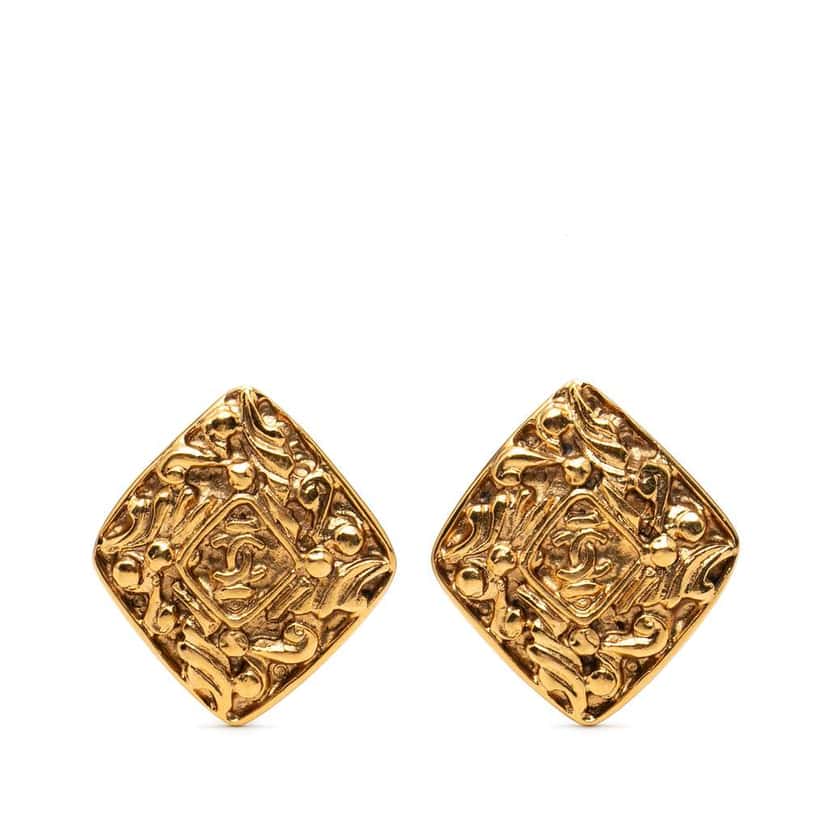 Chanel CC Gold Plated Diamond Clip On Earrings Gold Metal Very good condition - Front View