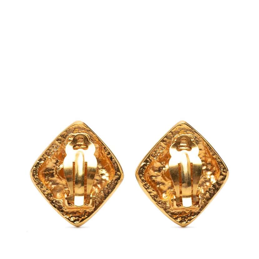 Chanel CC Gold Plated Diamond Clip On Earrings Gold Metal Very good condition - Back View