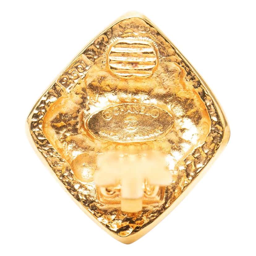 Chanel CC Gold Plated Diamond Clip On Earrings Gold Metal Very good condition - Inside View