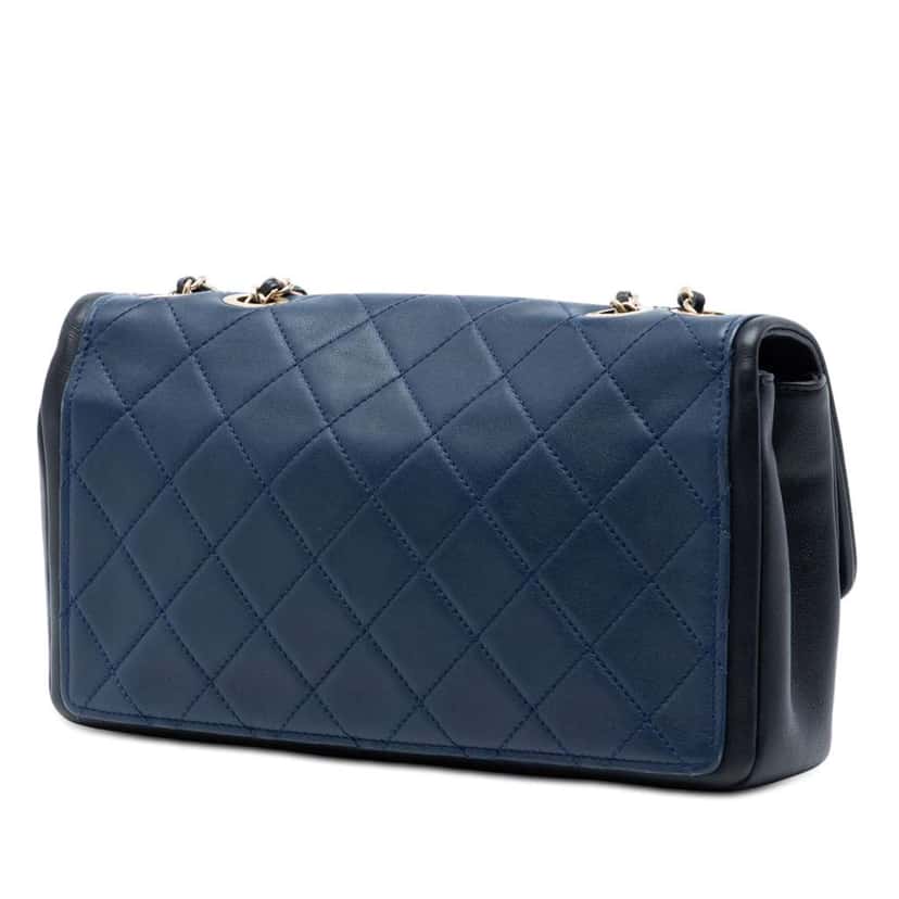 Chanel Medium Bicolor Calfskin Graphic Flap Blue Leather Very good condition - Back View