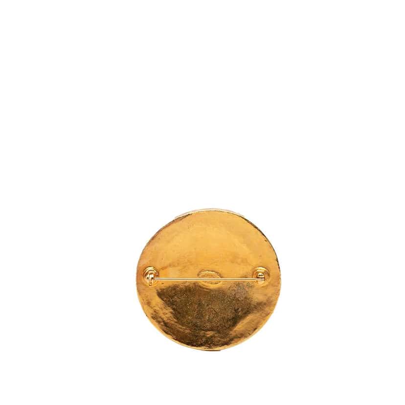 Chanel CC Gold Plated Medallion Round Brooch Gold Metal Very good condition - Back View