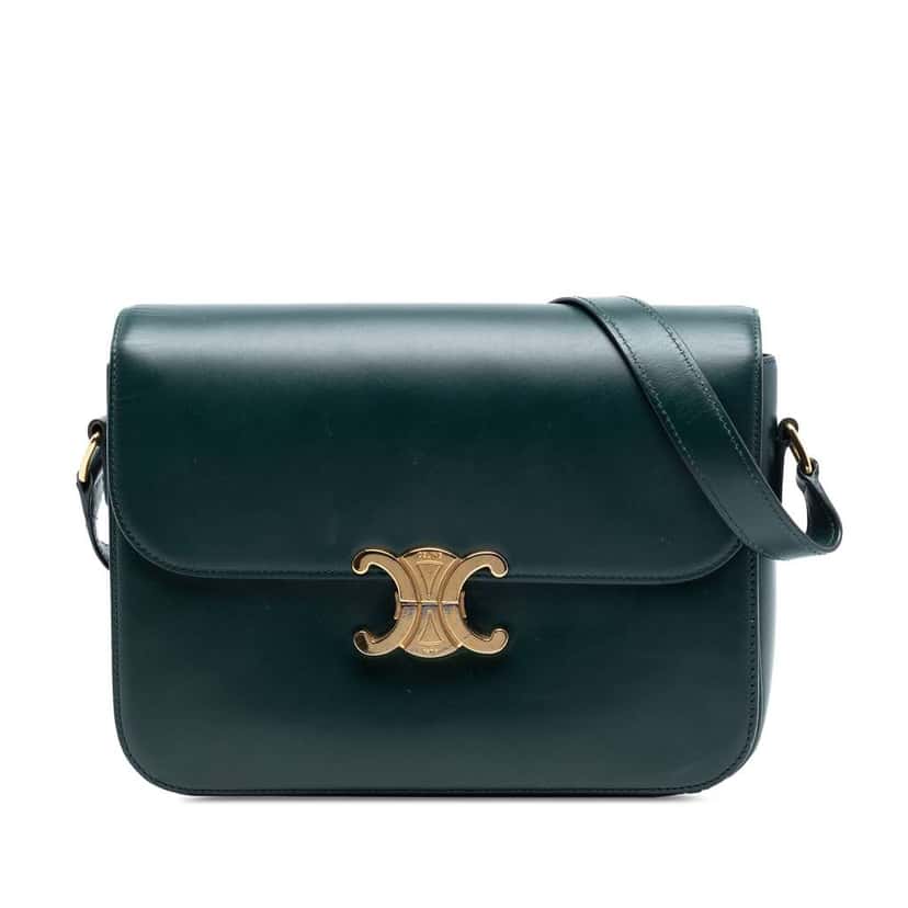 Celine Large Shiny Calfskin Triomphe Crossbody Green Leather Very good condition - Front View