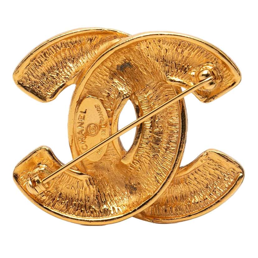 Chanel Gold Plated CC Quilted Brooch Gold Metal Very good condition - Back View