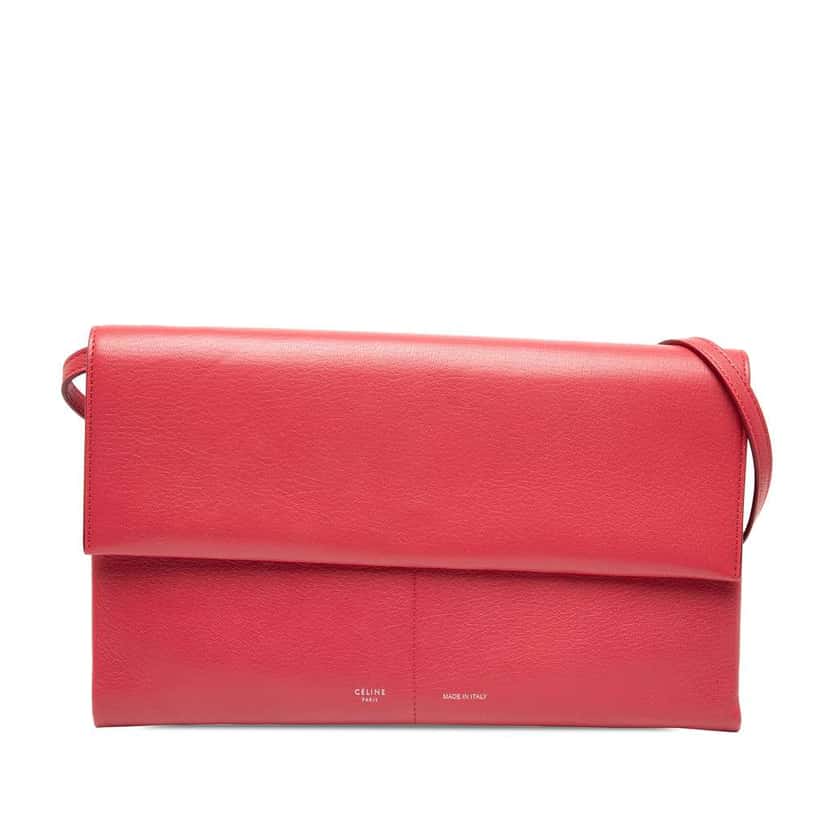 Celine Leather Folded Clutch On Strap Red Leather Very good condition - Front View
