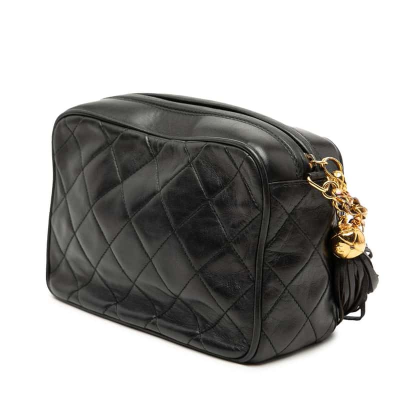 Chanel Mini CC Quilted Lambskin Tassel Camera Bag Black Leather Very good condition - Back View