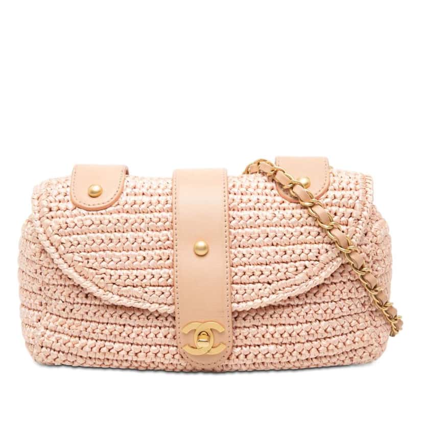 Chanel CC Woven Raffia Flap Pink Very good condition - Front View