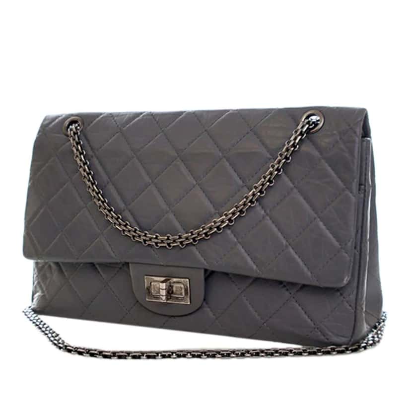 Chanel Quilted Aged Calfskin Reissue 2.55 Double Flap 227 Grey Leather Good condition - Back View