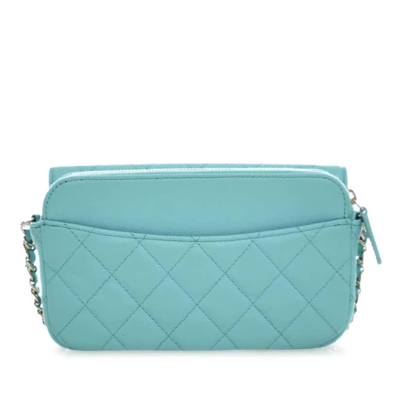 Chanel CC Quilted Caviar Flap Phone Holder Wallet on Chain Blue Leather Very good condition - Back View