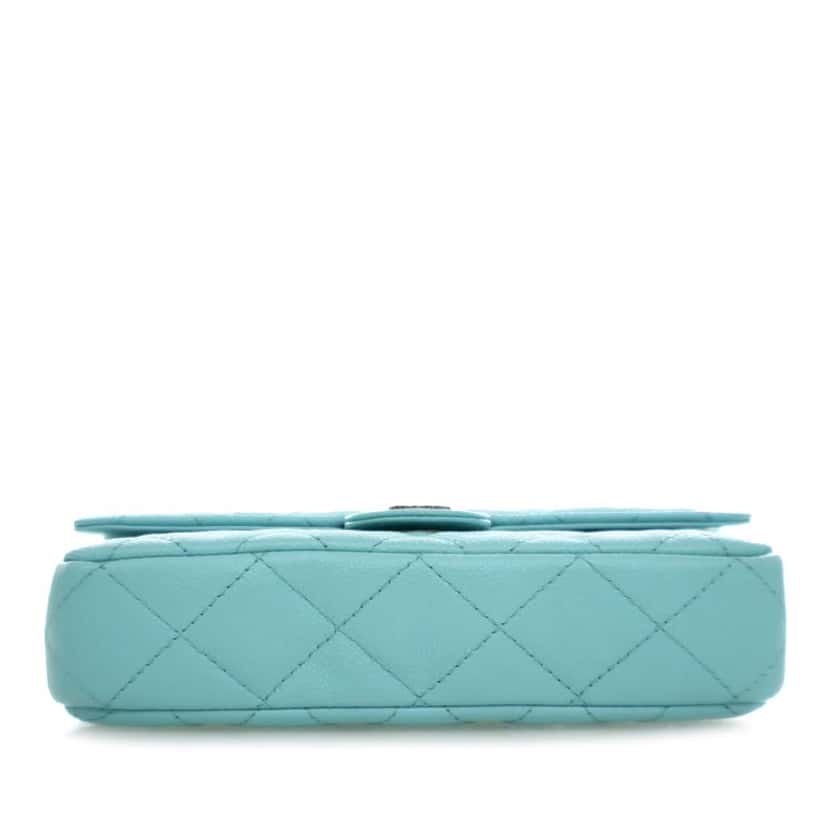 Chanel CC Quilted Caviar Flap Phone Holder Wallet on Chain Blue Leather Very good condition - Inside View