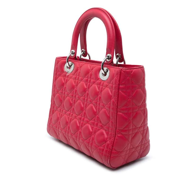 Dior Medium Lambskin Cannage Lady Dior Red Leather Very good condition - Back View