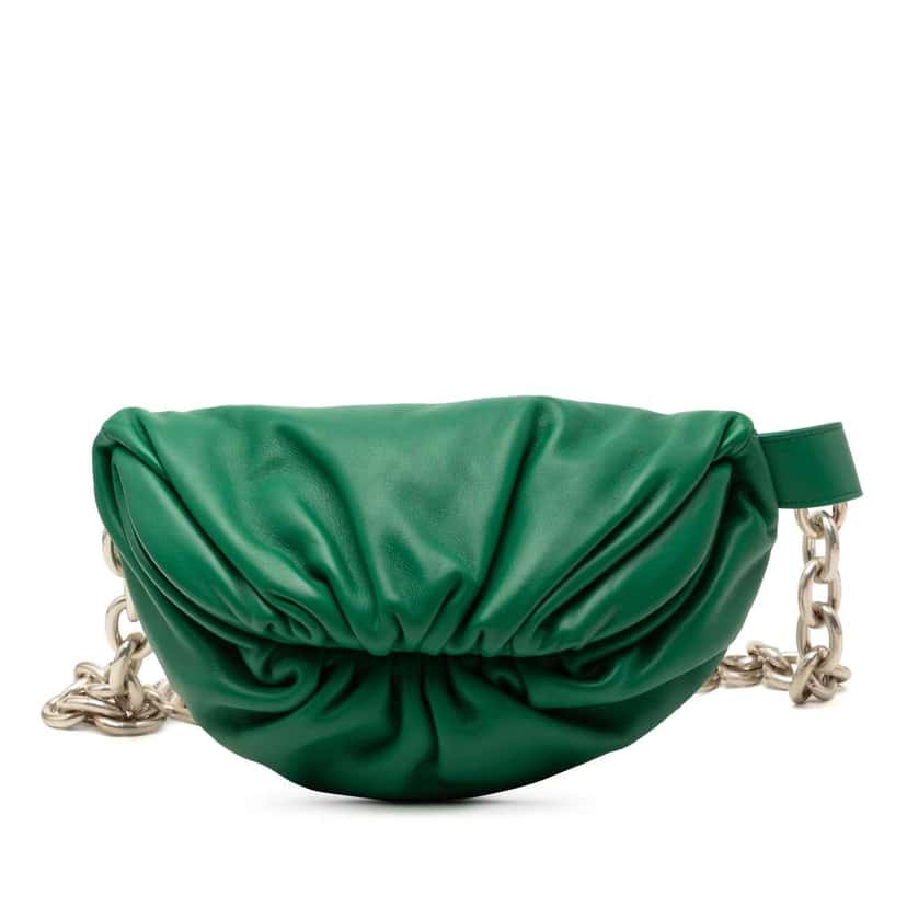 Bottega Veneta Lambskin Belt Chain Pouch Green Leather Very good condition - Front View