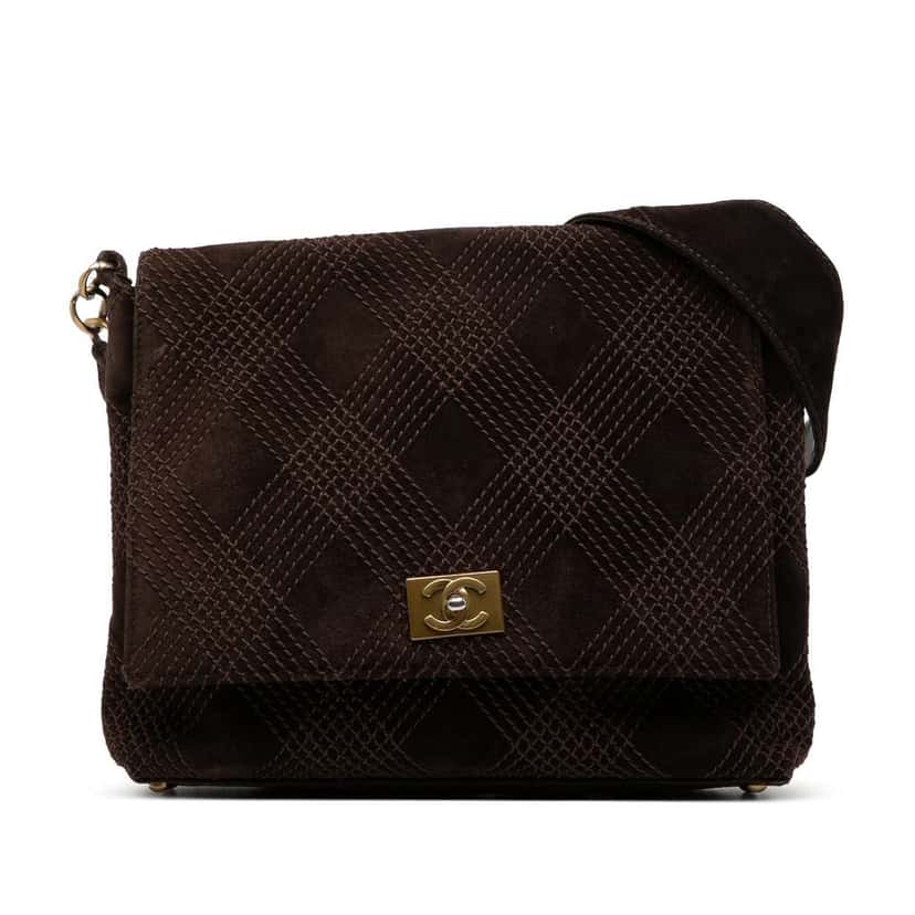 Chanel CC Suede Wild Stitch Crossbody Brown Leather Good condition - Front View
