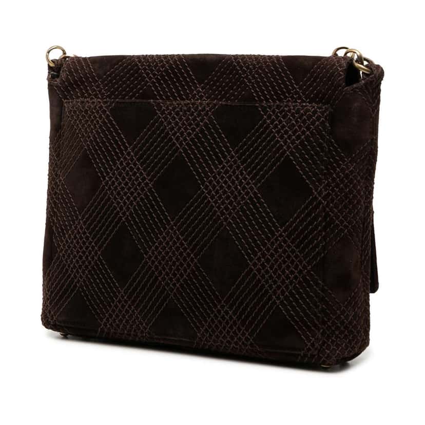 Chanel CC Suede Wild Stitch Crossbody Brown Leather Good condition - Back View