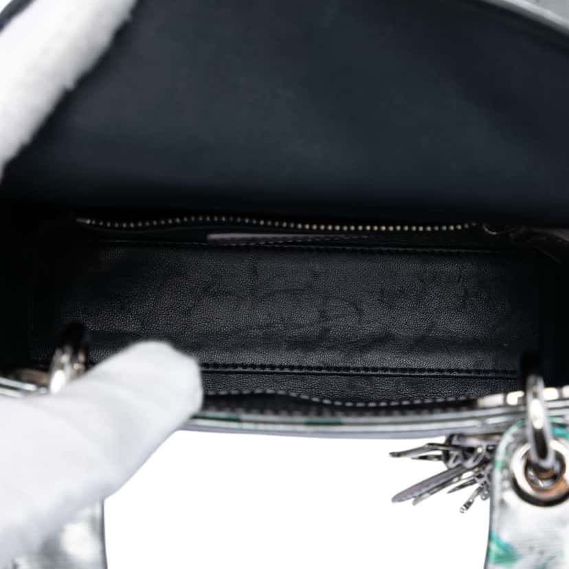 Dior Mini Metallic Lambskin Floral Printed Lady Dior Silver Leather Very good condition - Model View