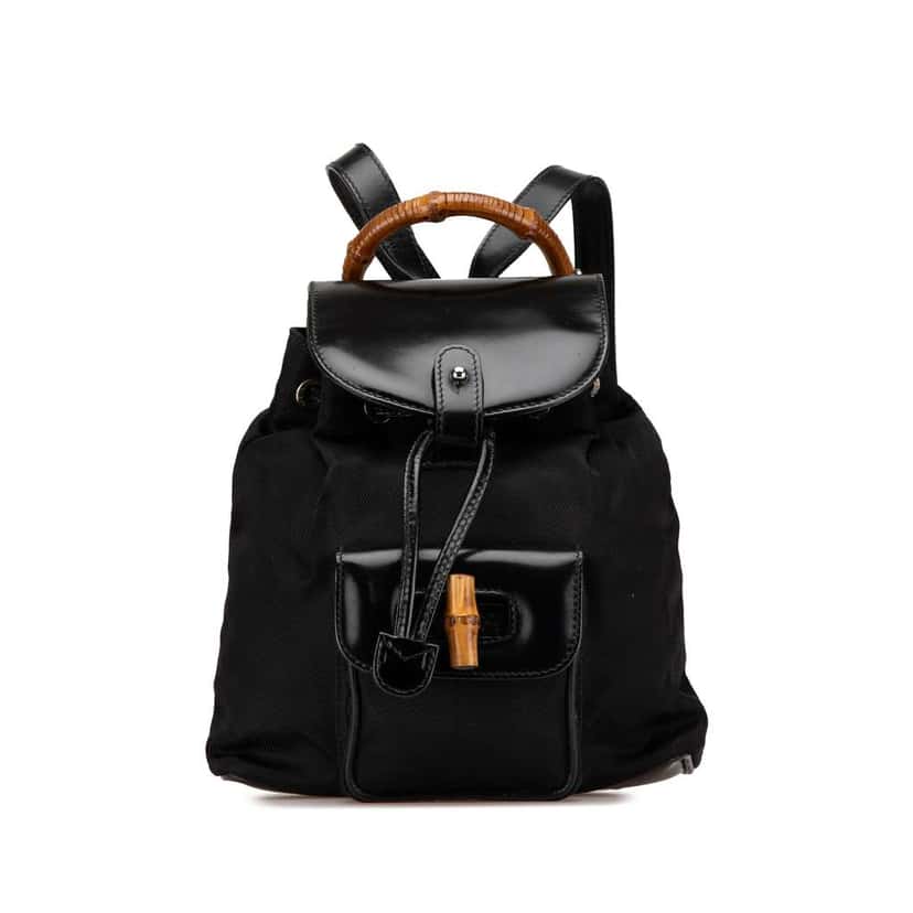 Gucci Mini Bamboo Nylon Backpack Black Good condition - Front View